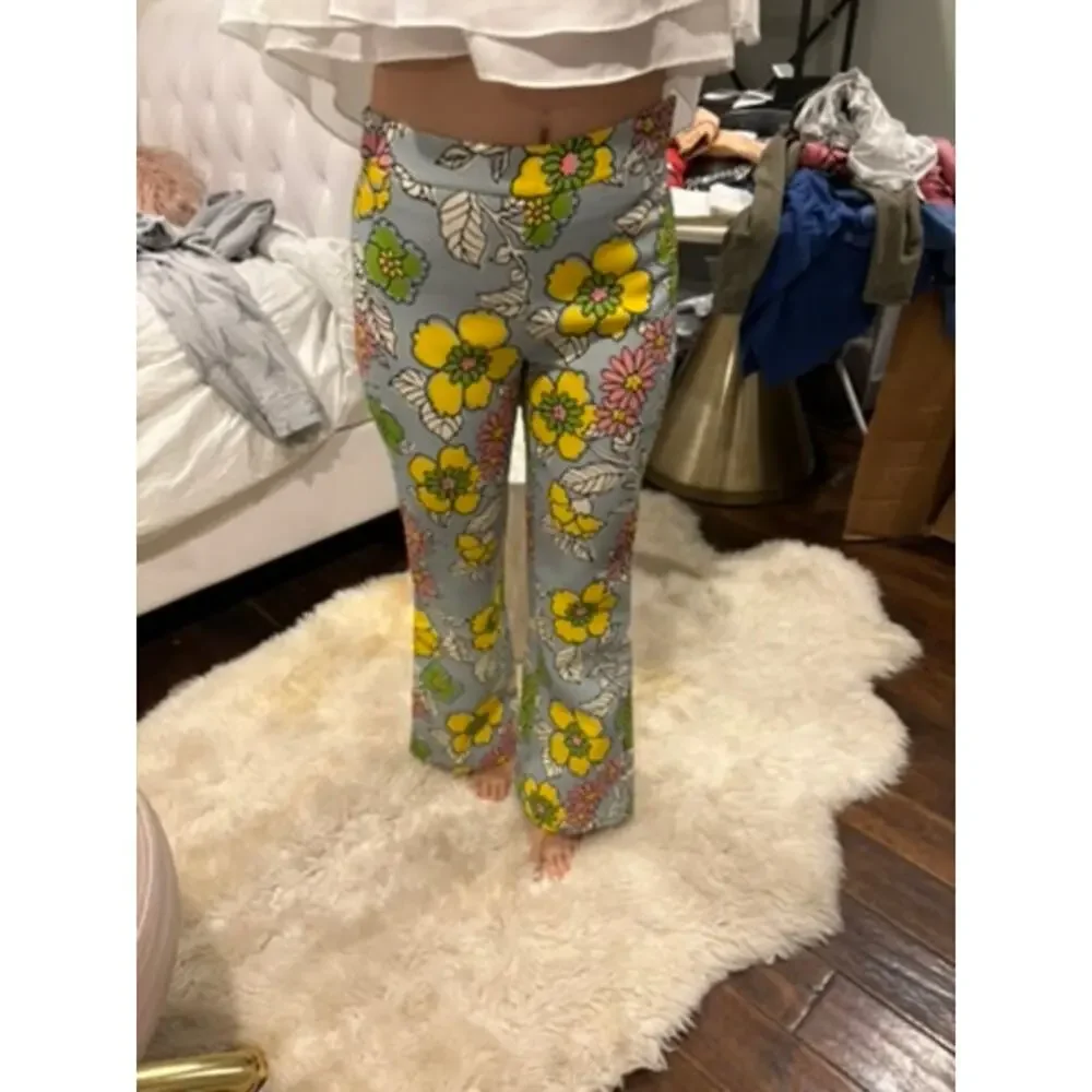 TORY BURCH Printed Twill Crepe Flared Pants | Blue Floral Wallpaper | NWT | 0